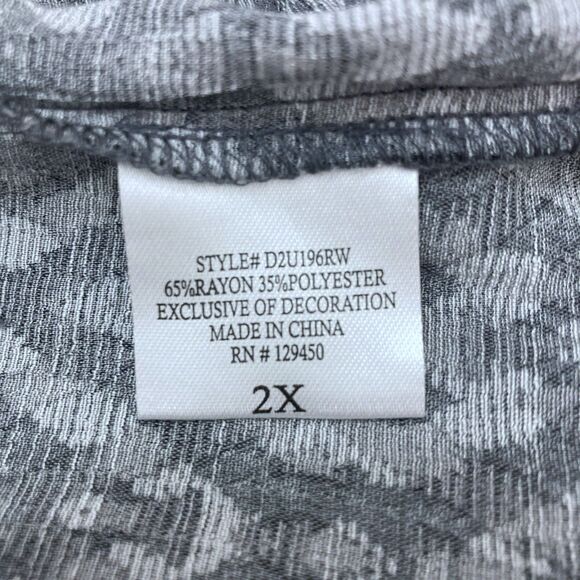 Fred David Ikat Peasant Blouse 2X – Gray Boho Tunic Balloon Sleeve Top - Picture 15 of 16